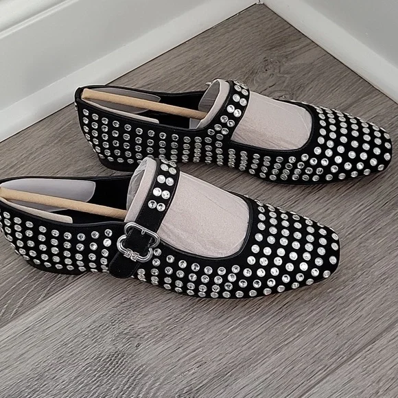 Sam Edelman Michaela Gem Mary Jane Flats Black Suede Noir Size 6M NIB - Picture 2 of 9